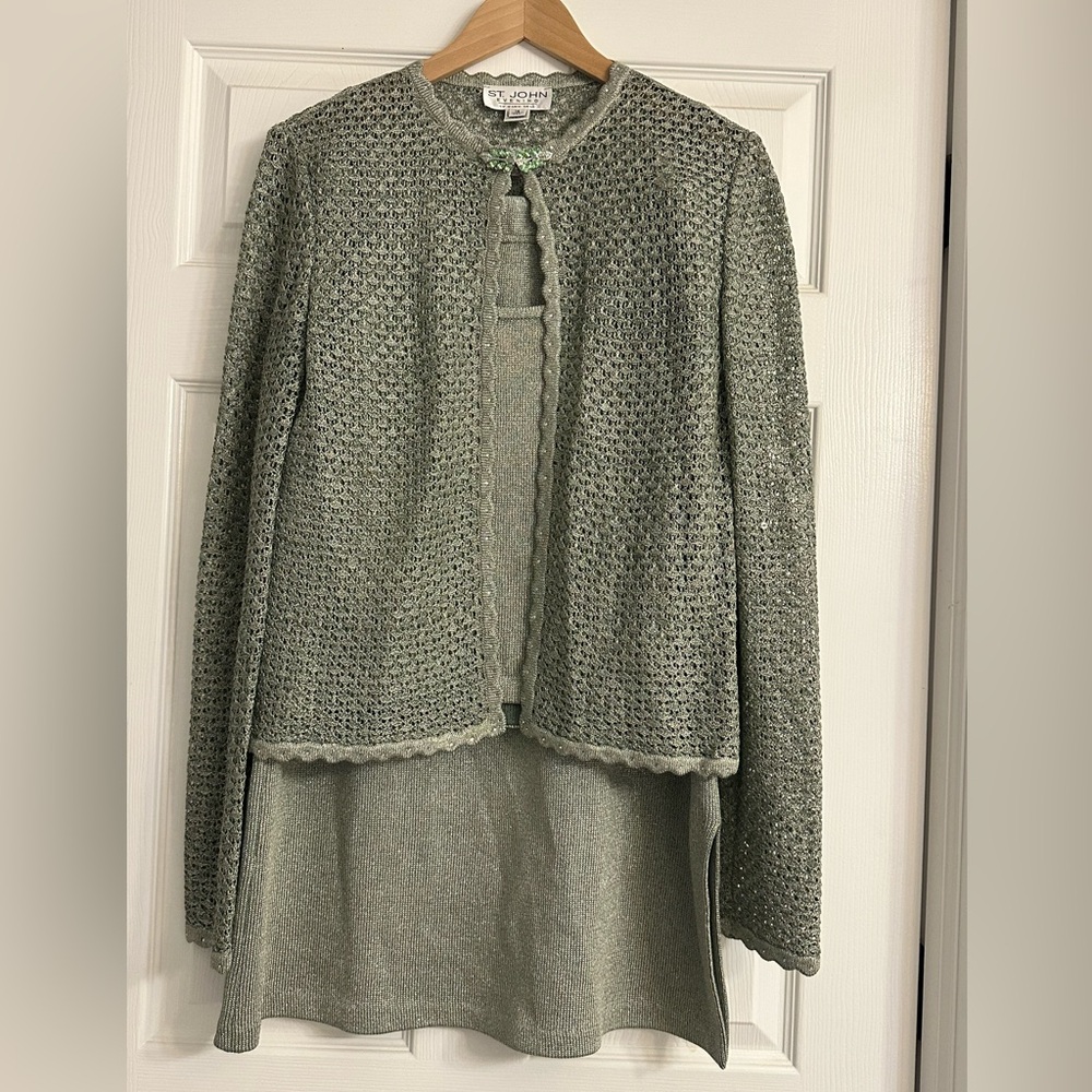St. John Evening Textured Sage Green 3 Piece Skirt Set